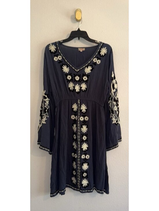 Scully Dresses & Skirts - Scully Embroidered Empire Waist Dress Boho Floral Viscose Womens L Large Blue